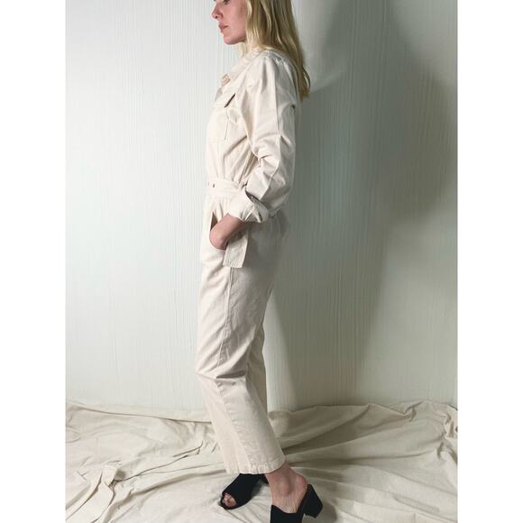 FARROW Ecru Cream Long Sleeve Twill Belted Long Sleeve Cotton Jumpsuit US SMALL - Picture 5 of 16